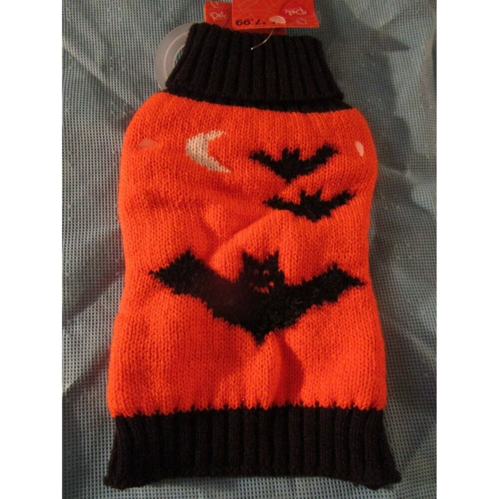 Pet Central Bat Dog Sweater Size Halloween Black & Orange Bats XS Xtra Small